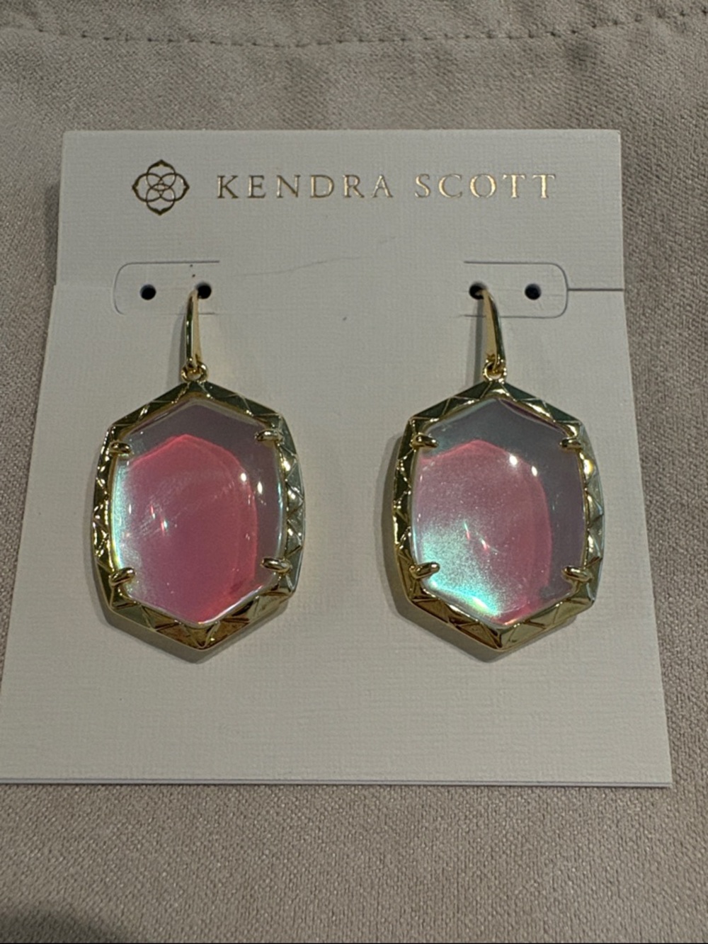 Kendra Scott Pink Iridescent Gold-Frame Drop Earrings